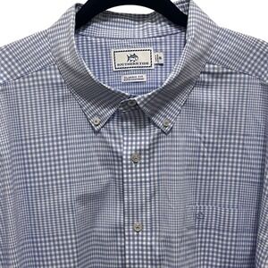 Southern Tide Classic Fit Long Sleeve Button Up Shirt Men XXL Blue Nylon Stretch